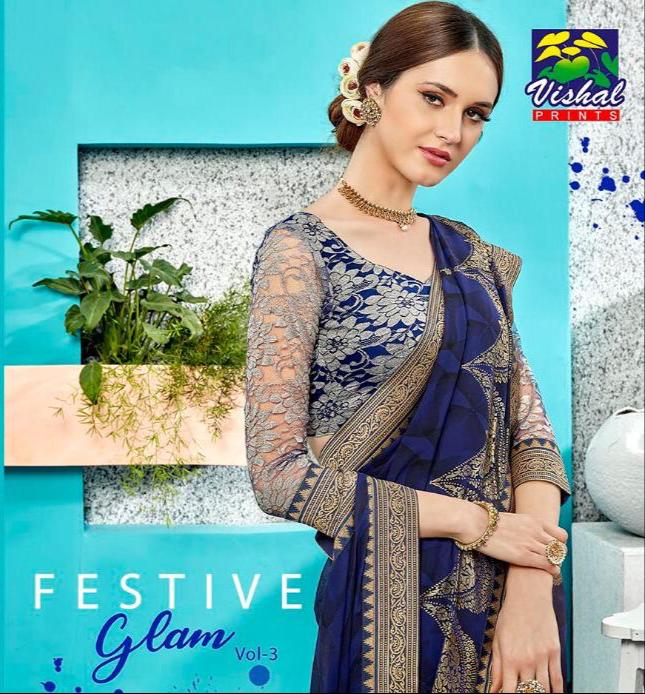 Vishal Prints Festiv Glam Fancy Fabric Sarees Collection Wh