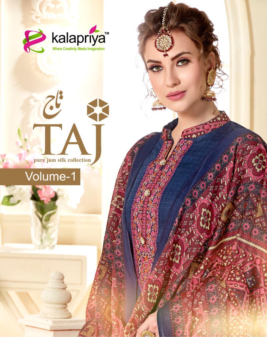 Kalapriya Taj Designer Jam Silk Embroidary Suit Wholesale