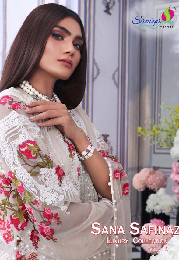 Saniya Trendz Sana Safinaz 19 Luxury Premium Collection Net Heavy Embroidery Suits Wholesale