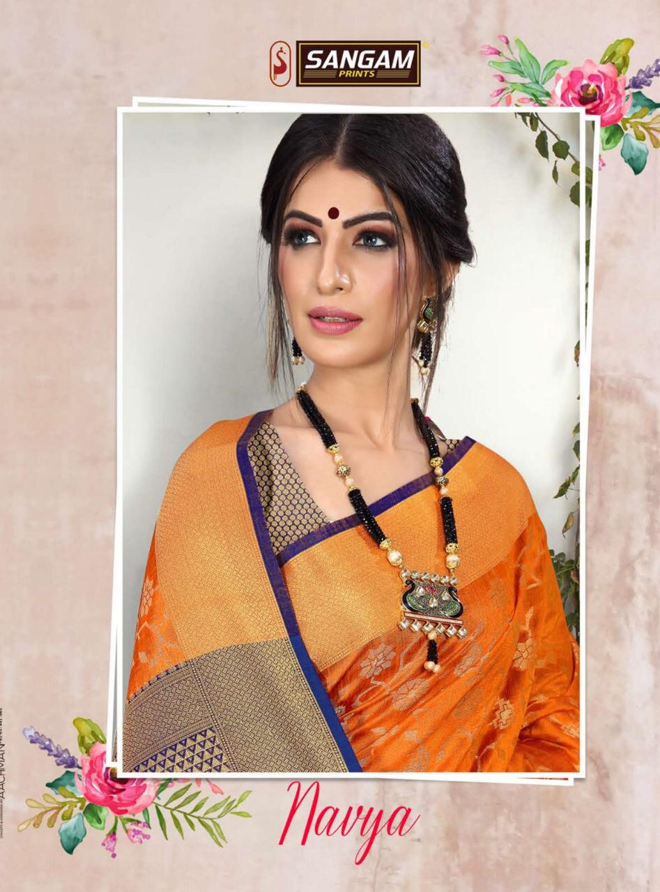 Sangam Navya Designer Weaving Silk Wedding Wear Sarees Wholesale