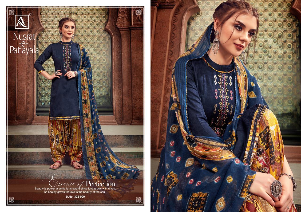 Alok Nusrat-e-patiyala Designer Pure Cotton & Stylist Embroidery Suits