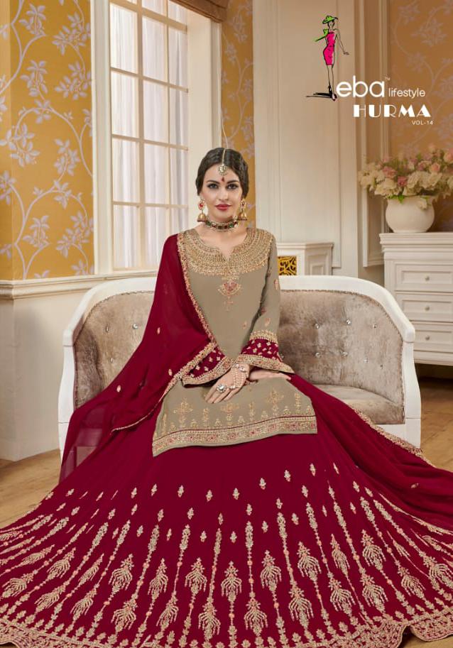 Eba Lifestyle Hurma Vol 14 Designer Heavy Embroidery Work With Satin Georgette Suits Wholesale