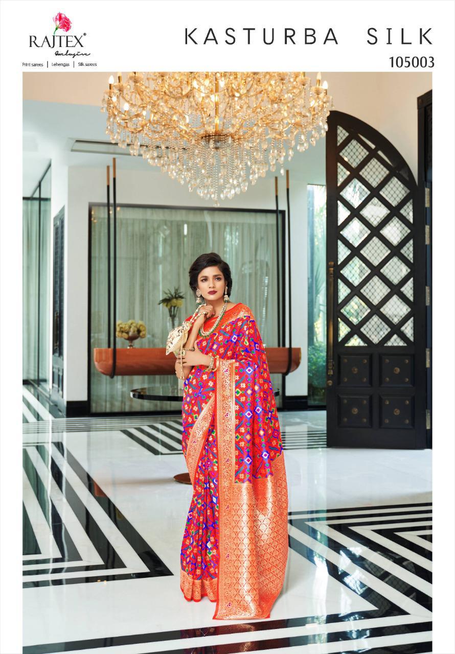 Raj Tex Kasturba Silk Designer Patola Soft Silk Wedding Wear & Festival Wear Sarees Wholesale