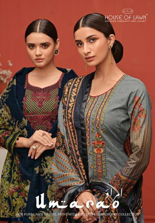 House Of Lawn Umarao Designer Print With Embrodery Suits Best Wholesale Rate