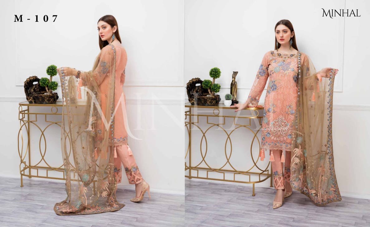 Ramsha Minhal Designer Embroidered With Organza Original Pakistani Suits Wholesale