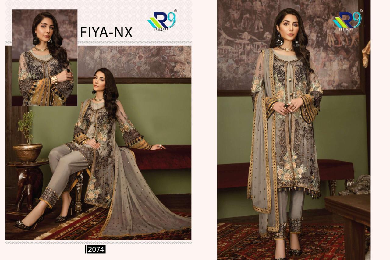 R9  Fiya Nx Hit Designer Georgetta With Heavy Embroidery Work With Chiffon Dupatta Festival And Wedding Wear Suits In Best Wholesale