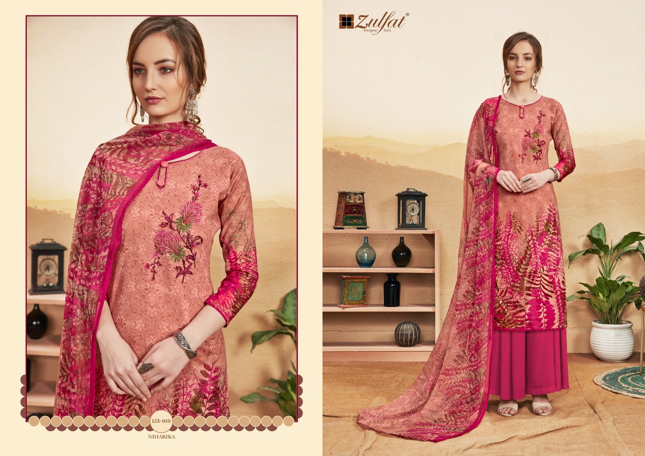 Zulfat Niharika Designer Cotton Digital Printed With Fancy Embroidery Work Festival And Daily Wear Suits In Best Wholesale Rate