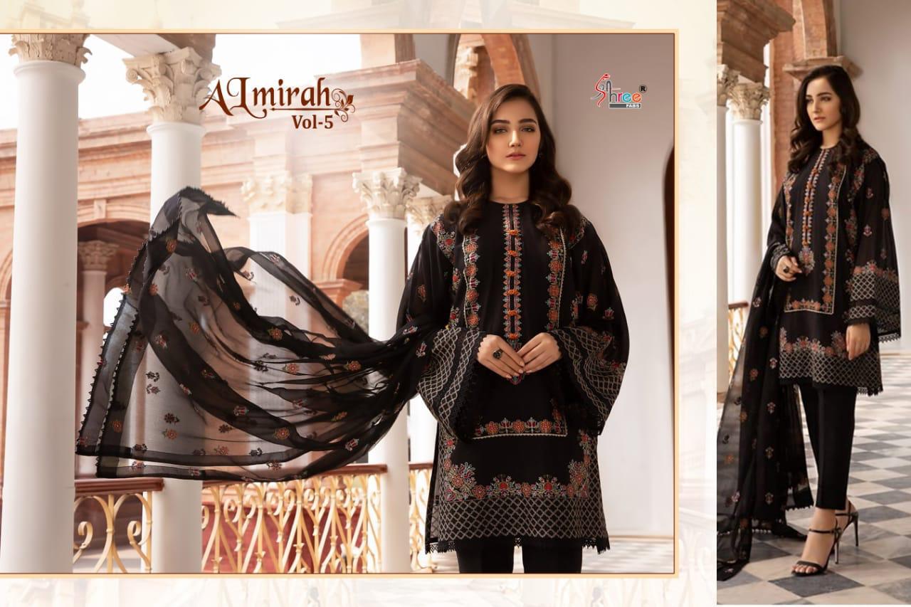 Shree Fab Almirah Vol 5 Designer Exclusive Embroidery With Cotton Printed Pakistani Replica Suits In Best Wholesale Rate