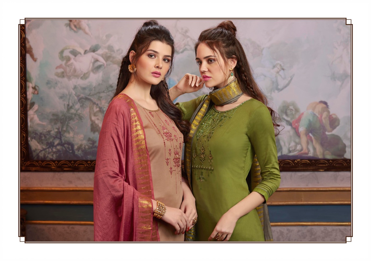 Kalaroop Kajree Crysta Designer Khatli Work Jam Silk Cotton Suits In Best Wholesale Rate