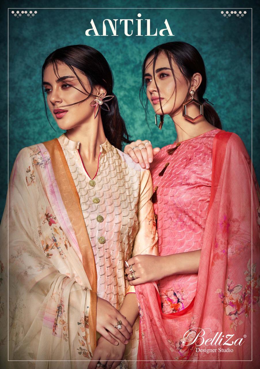 Belliza Antila Designer Heavy Embroidery Work With Pashmina Digital Printed Suits Winter Collection Wholesale