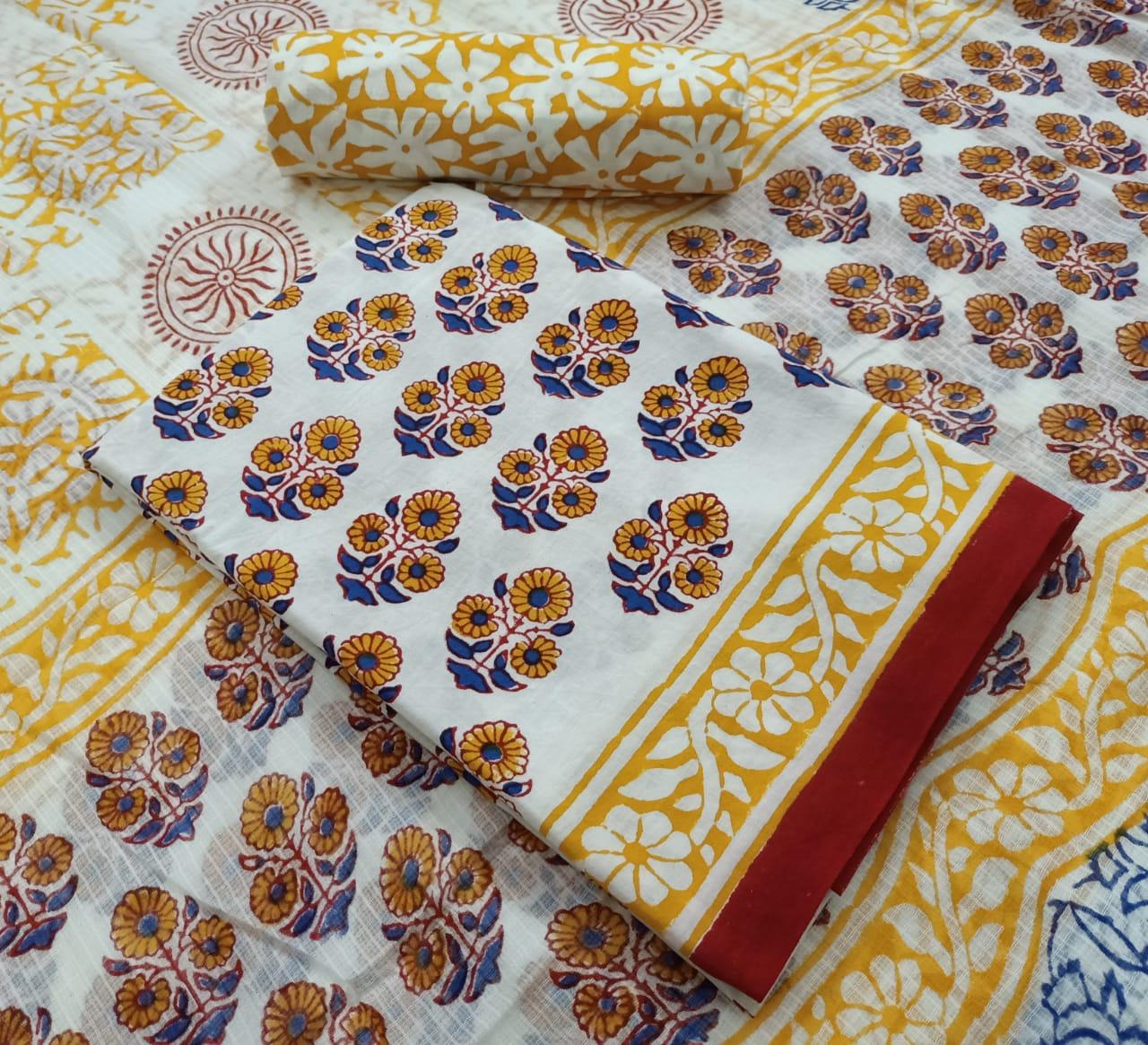 Designer Hand Block Printed Premium Quality Cotton Suits Daily Wear Collection Suits In Best Wholesale Rate