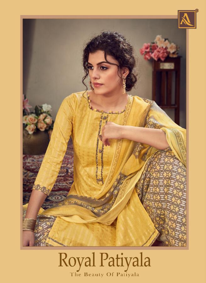 Alok Suit Royal Patiyala Pure Cotton Gold Jacquard Suits In Best Wholesale Rate