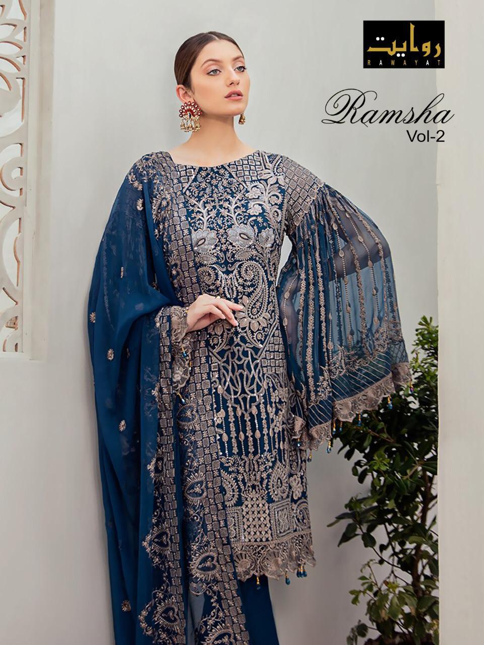 Rawayat Ramsha Vol 2 Chiffon - 2020 Designer Georgette Heavy Self Embroidery Work Suits Wholesale