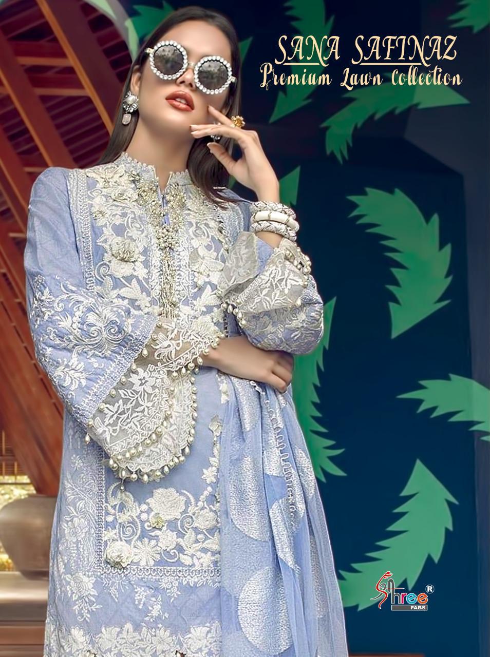 Shree Fab Sana Safinaz Premium Lawn Collection Designer Pure Cotton With Embroidery Work Suits Wholesale