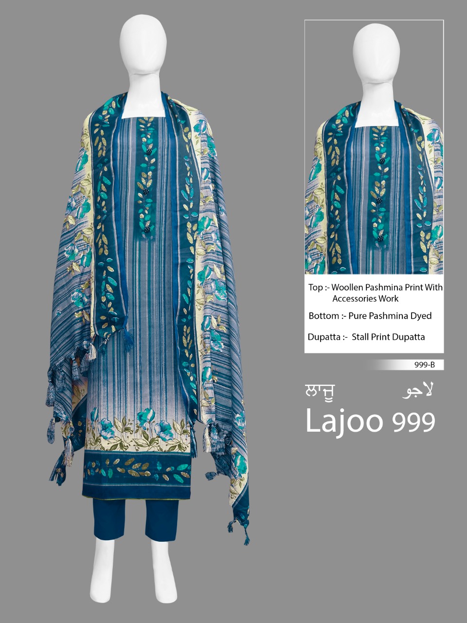 Lajoo 999 Designer Woolen Pashmina Print With Accessories Work