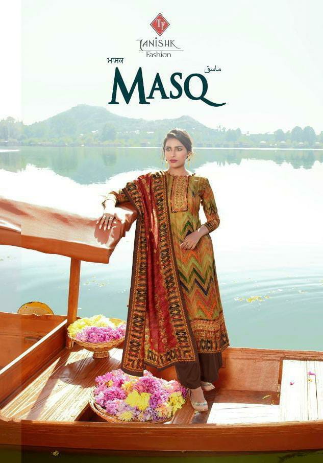Tanishk Fashion Masq Pashmina Designer Pure Hairing Bond Printed Winter Wear Suits Wholesale