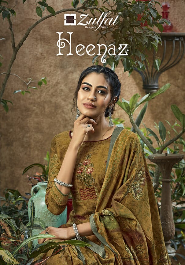 Zulfat Designer Heenaz Designer Pashmina Printed With Heavy Embroidery Work Suits Wholesale