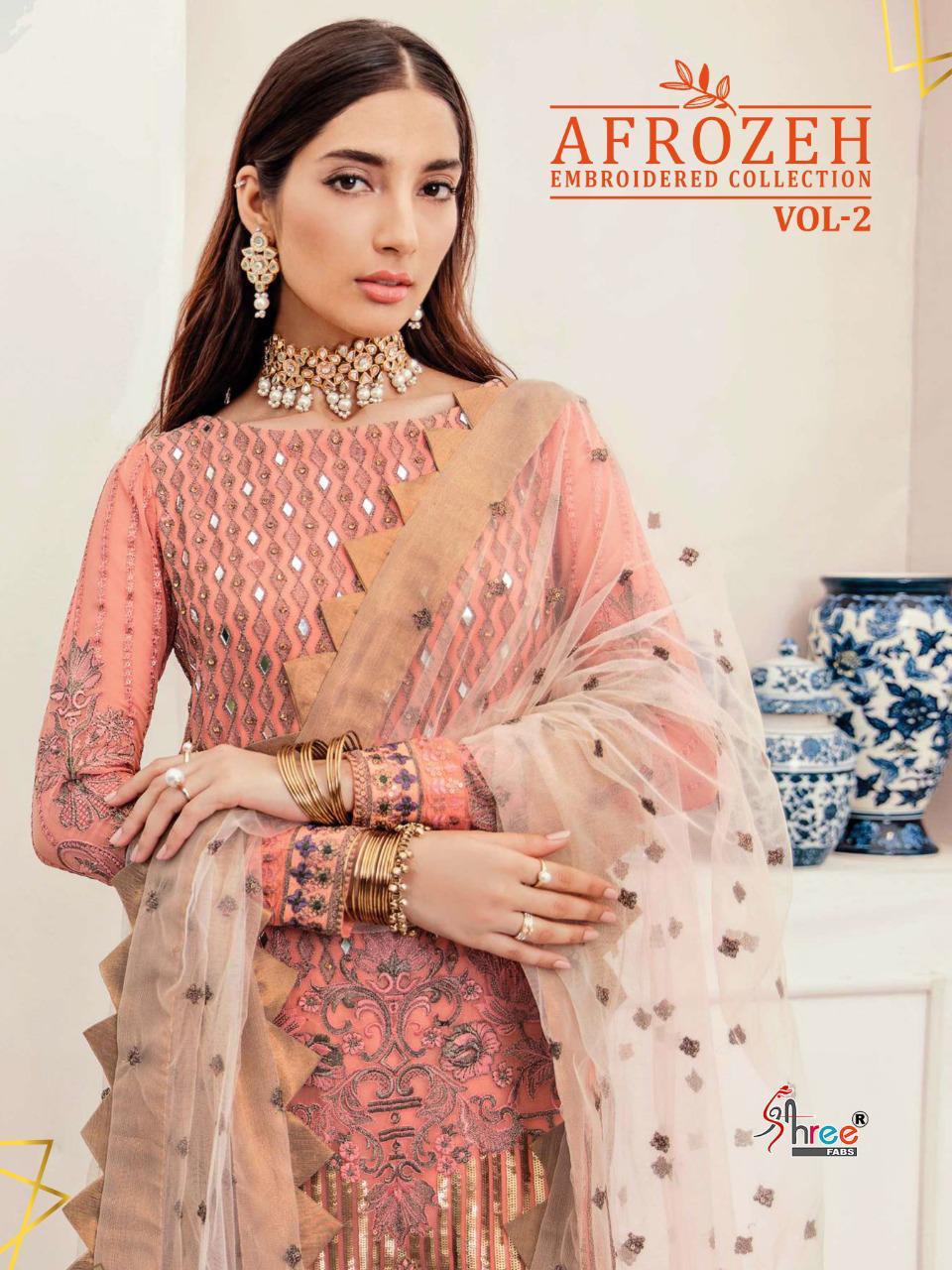 Shree Fab Afrozeh Designer Fox Georgette With Embroidery Work Partywear Suits Wholesale