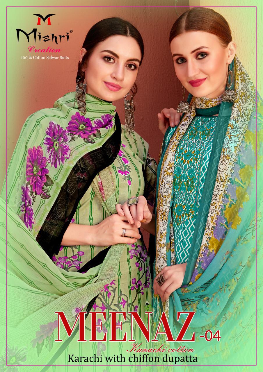 Mishri Creation Meenaz Vol 4 Karachi Style Designer Low Range Cotton Suits Wholesale