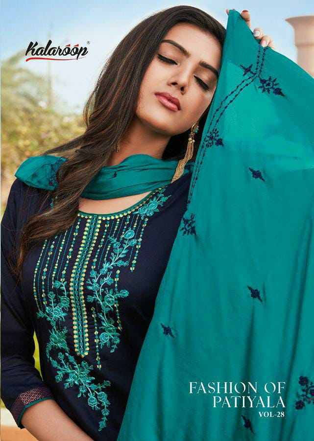 Kalaroop Kajree Fashion Of Patiyala Vol 28 Stitch Designer Jam Silk With Fancy Work Suits Wholesale