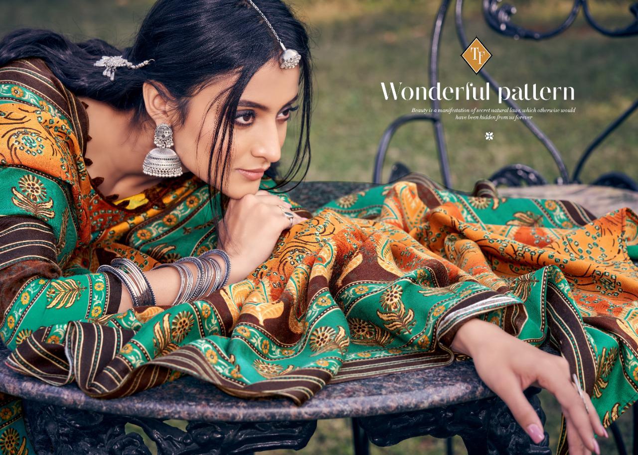 Tanishk Fashion Mehroj Bandhej Designer Hiring Bond With Pashmina Bandhej Digital Printed Suits Wholesale
