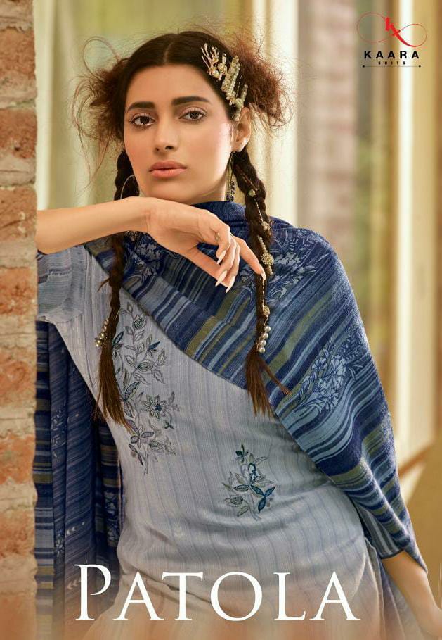 Kaara Suit Patola Self Woven Pashmina Print With Embroidery Work Suits Wholesale