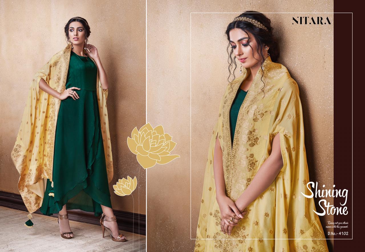 Nitara Lotus Designer Evening Art Silk Gowns With Pure Banarasi Dola Dupatta Wholesale