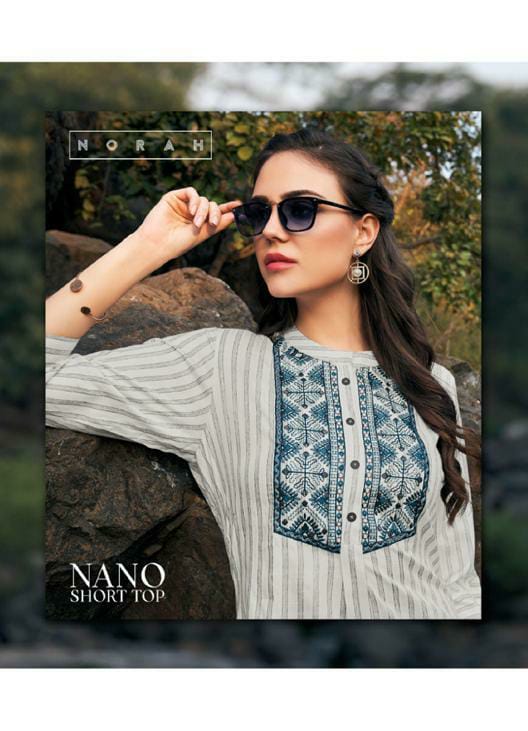 Neha Fashion Nano Designer Rayon Embroidery Work Western Tops Wholesale