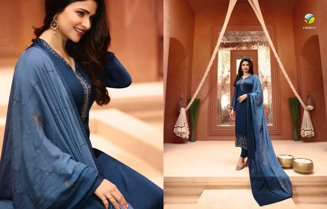 Vinay Fashion Evershine Designer Satin Georgette With Embroidery Work Suits In Singles
