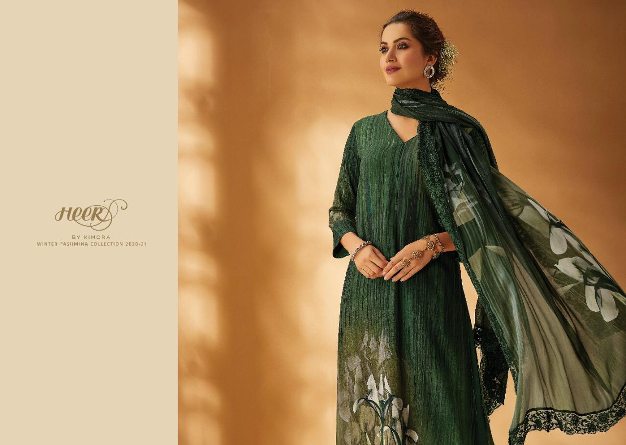 Kimora Heer Surma Designer Pashmina Twill Suit With Chiffon Digital Print Embroidery Four Side Border Dupatta Wholesale
