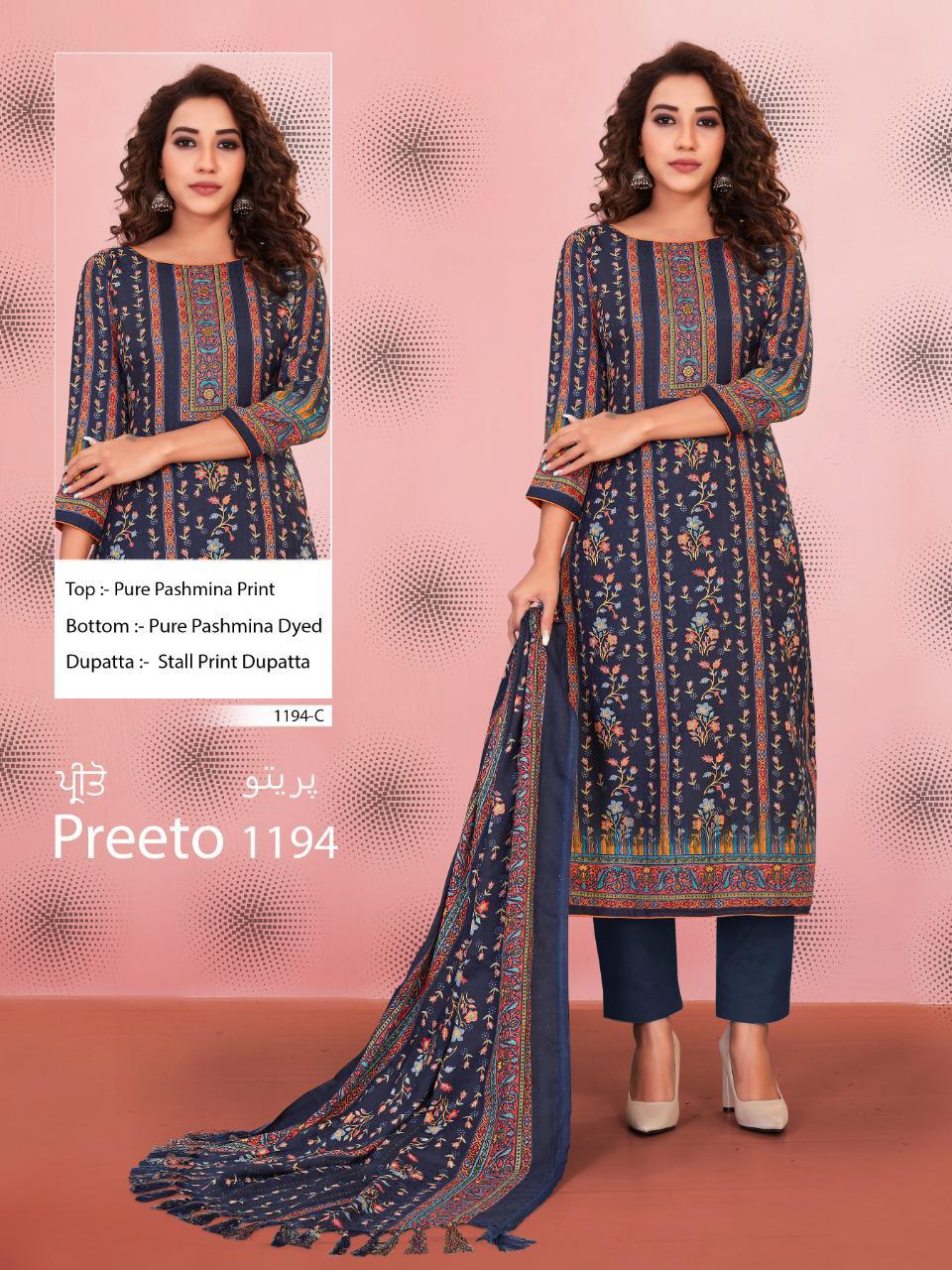 Bipson Preeto 1194 Designer Pashmina Print With Stall Dupatta Suits Wholesale