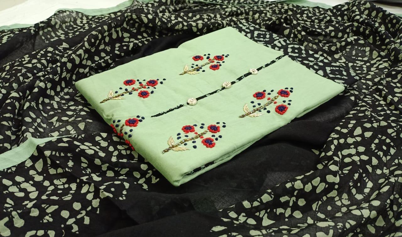 Cotton Designer Satin Hand Patch Work With Cotton Dupatta Suits Wholesale