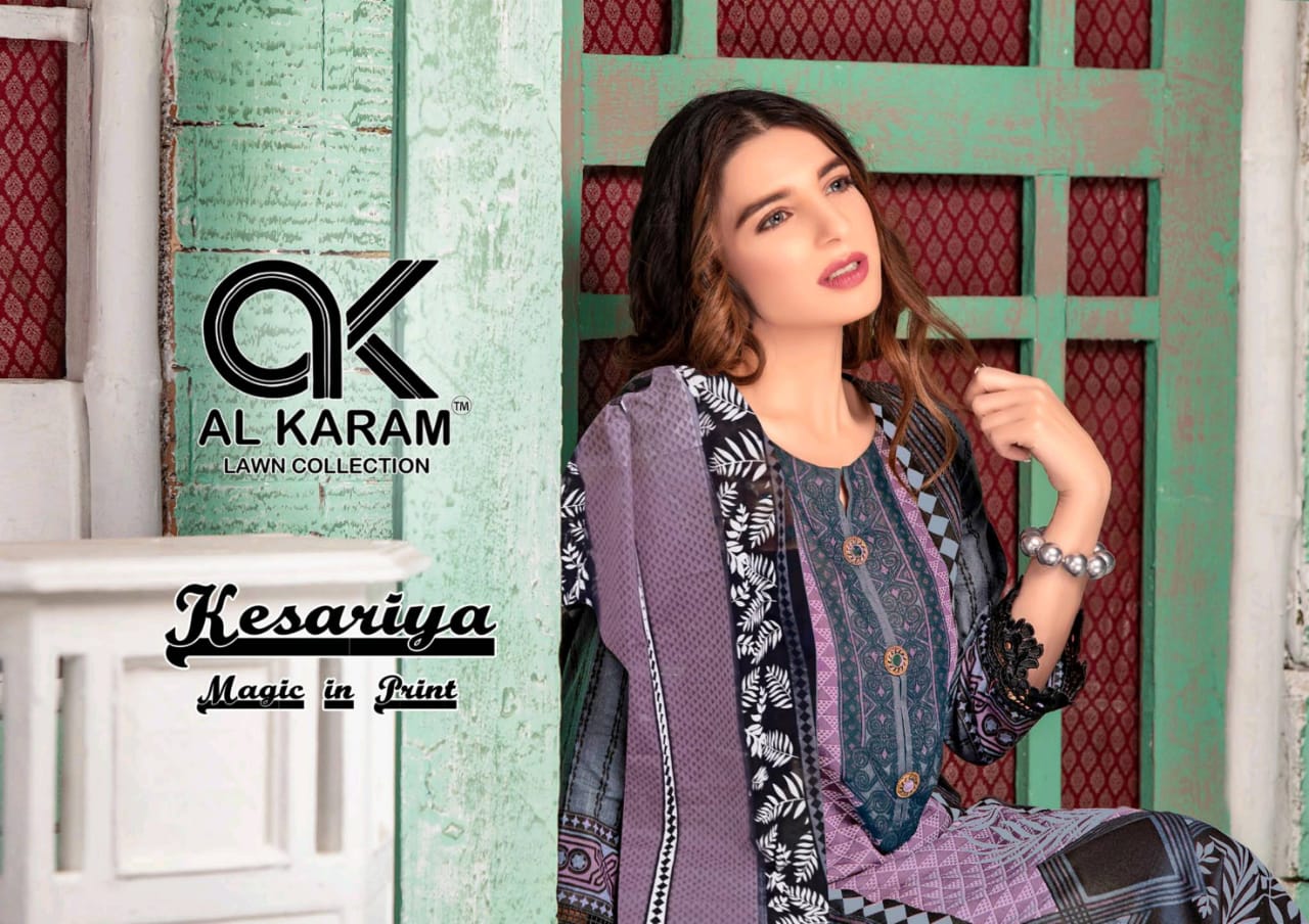 Al Akram Vol 2 Kesariya Cotton Magic Print With Mal Mal Dupatta Low Range Suits Wholesale