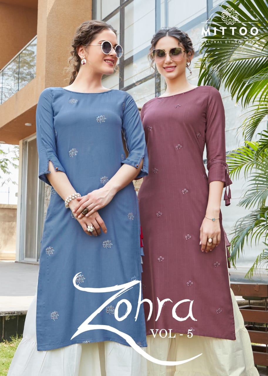 Mittoo Zohra Vol 5 Designer Heavy Rayon Jari Work Festival Wear Kurtis In Best Wholesale Rate