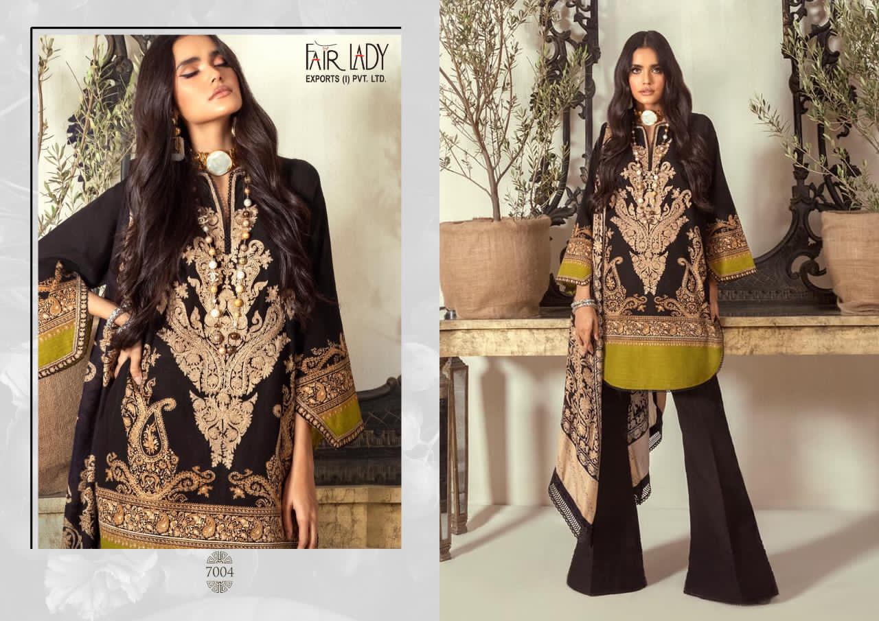 Fair Lady Sana Safinaz Muzlin Jam Satin Designer Exclusive Embroidery Patch With Jam Satin Digital Printed Suits In Best Wholesale Rate
