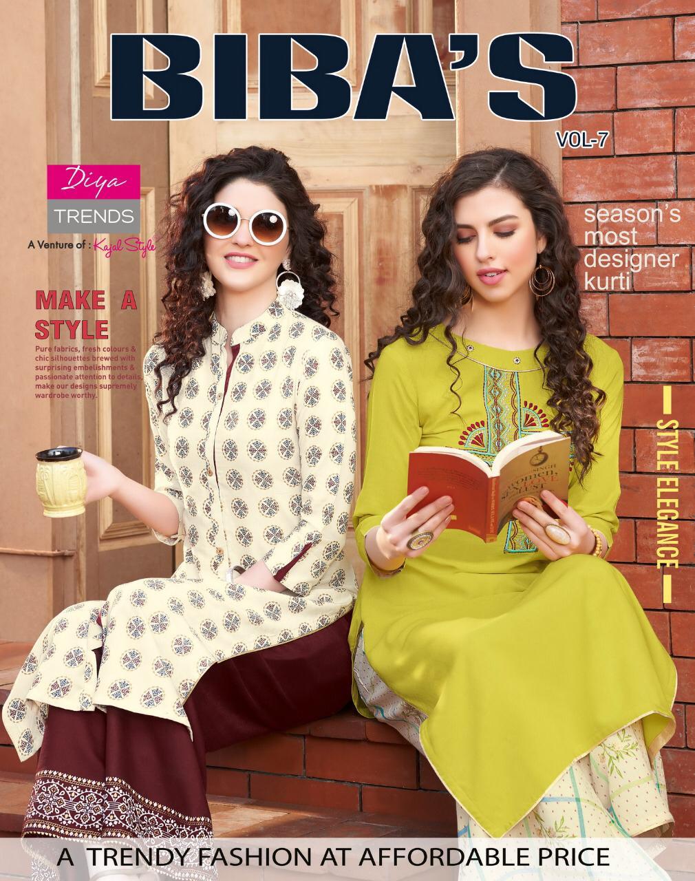 Diya Trends Biba's Vol 7 Designer Rayon Cotton Flex Embroidered Kurtis In Daily Wear Collection In Best Wholesale Rate