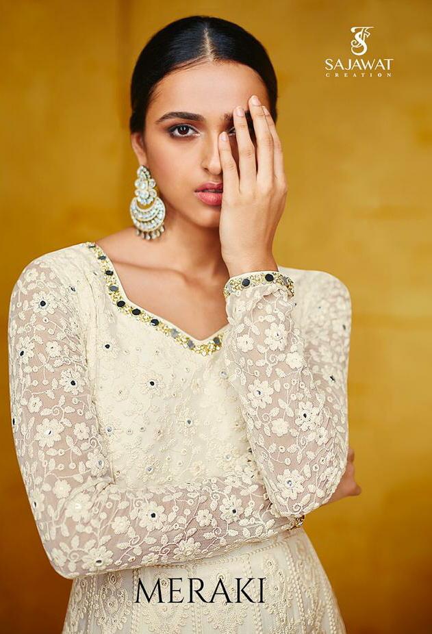 Sajawat Creation Meraki Designer Heavy Embroidery With Georgette Partywear Suits Ready Made Collection In Best Wholesale Rate