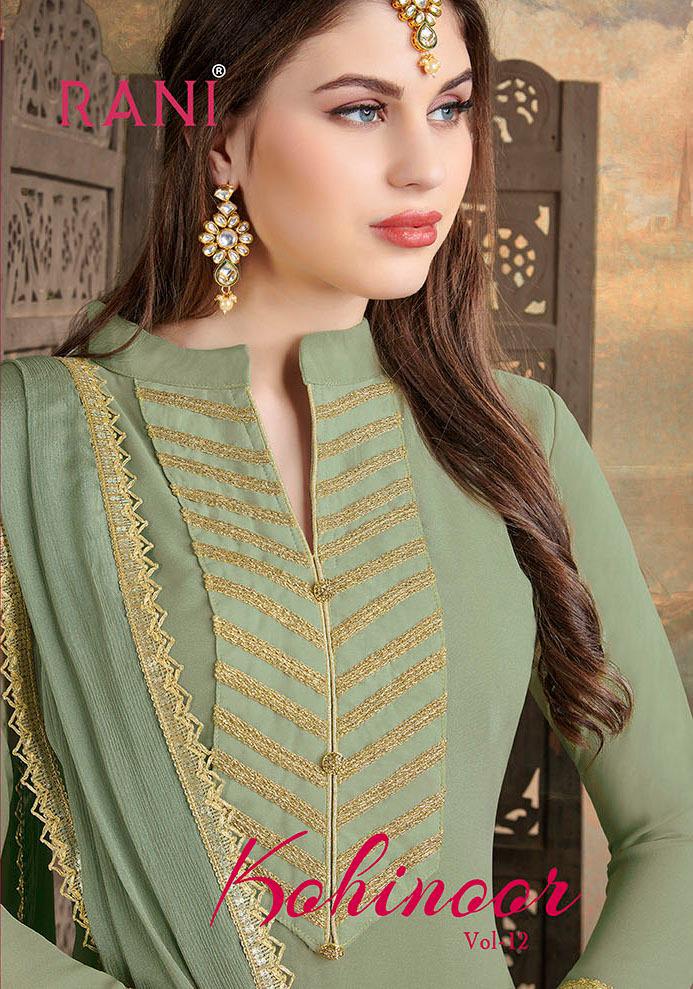 Rani Trendz Kohinoor Vol 12 Designer Faux Georgette With Embroidered Wedding Wear & Partywear Suits In Wholesale Rate