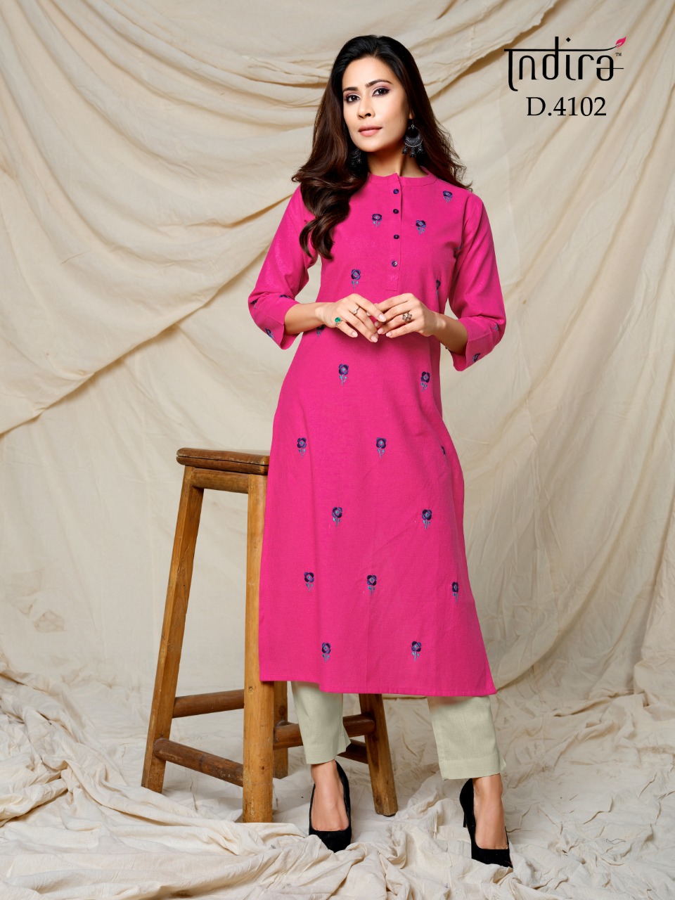 Indira Apparel's Finesse One Piece Collection Designer Woven Cotton With Embroidery Work Kurtis Wholesale