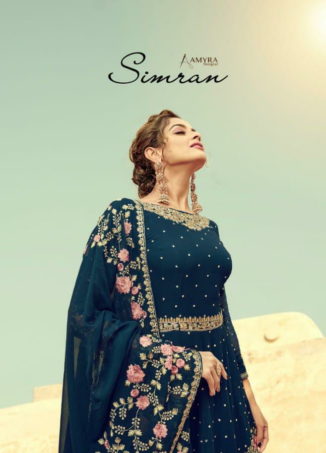 Amyra Designer Simran Designer  Real Georgette With Heavy Embroidery Work Partywear Suits Wholesale