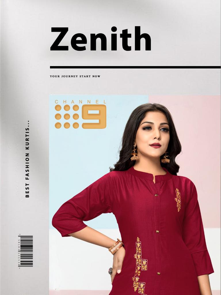 Channel 9 Zenith Designer Chinon Silk With Embroidery Work Kurtis With Pants Wholesale