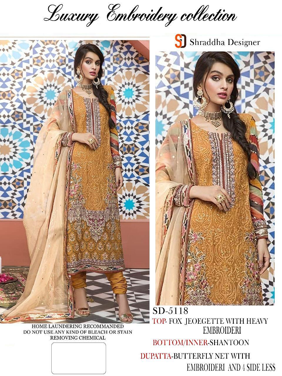 Shraddha Designer Sd 5118 Designer Fox Georgette With Heavy Embroidery Work Pakistani Pattern Suits In Singles