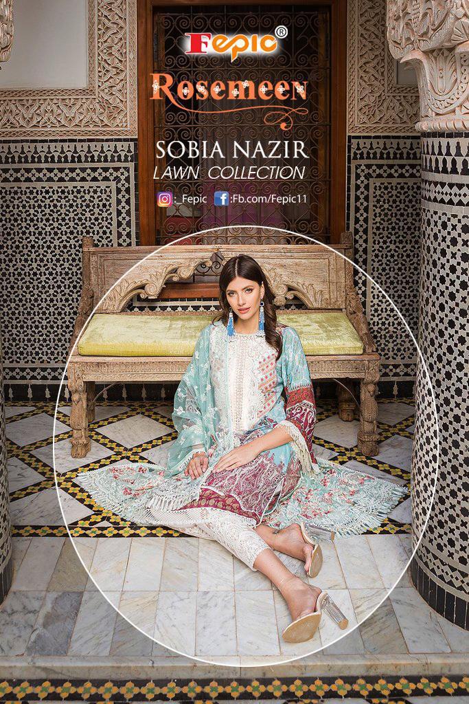 Fepic Rosemeen Sobia Nazir Lawn Collection Nx Designer Cambric Cotton With Embroidery Patch Work Pakistani Pattern Suits Wholesale