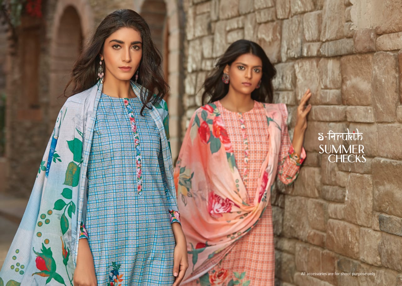 S-nirukht Summer Checks Cambric Print With Embroidery Camric Digital Printed Suits Wholesale