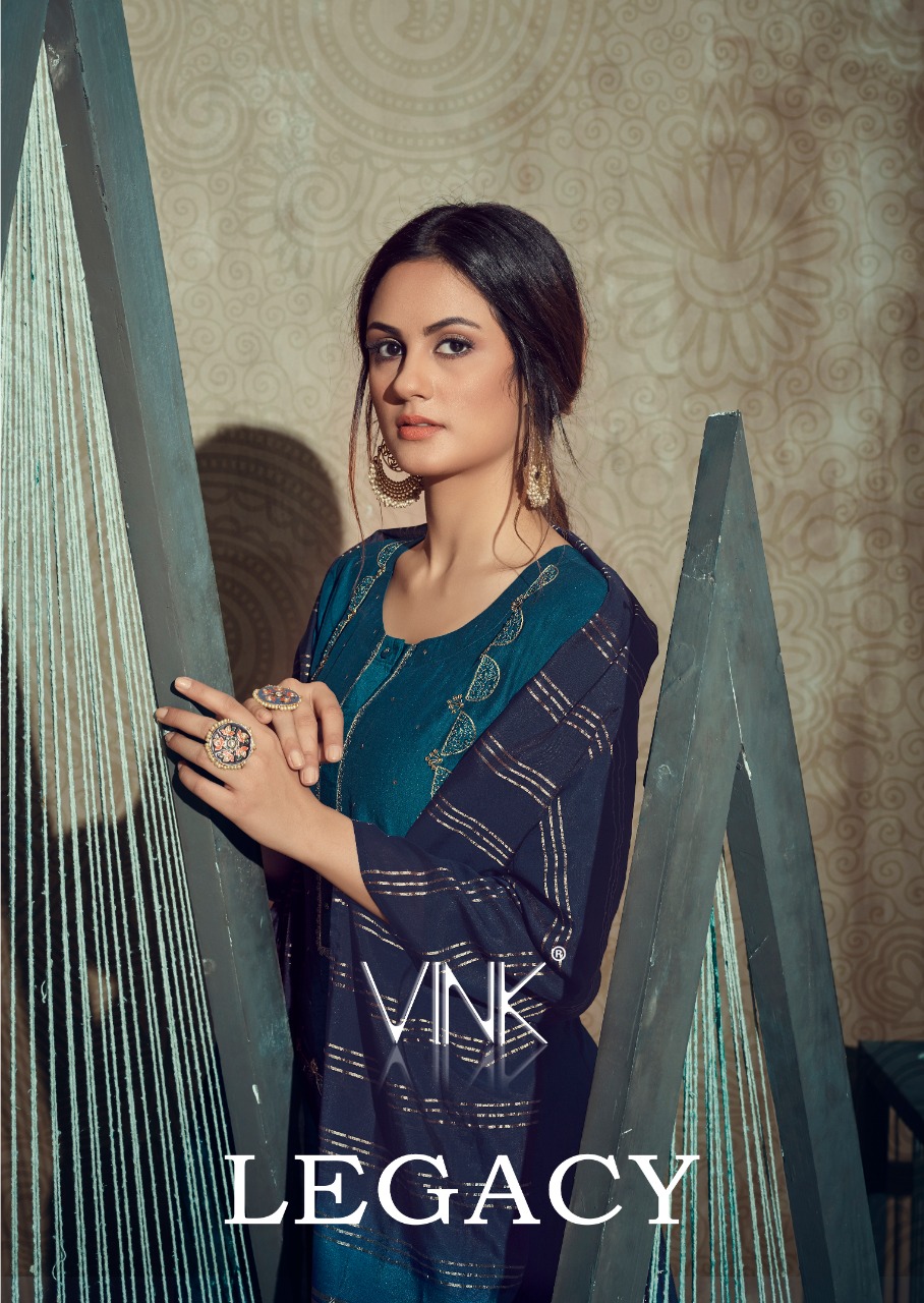 Vink Legacy Viscose Silk Base With Embroidery Kurta With Bottom And Jacquard Dupatta Wholesale