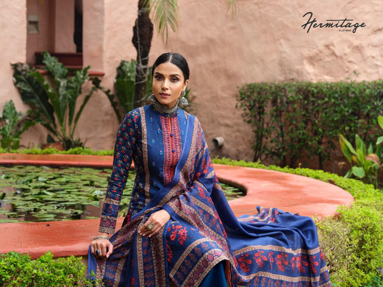 Hermitage Bagh Designer Superior Cotton Satin Embroidery Work Suits Wholesale