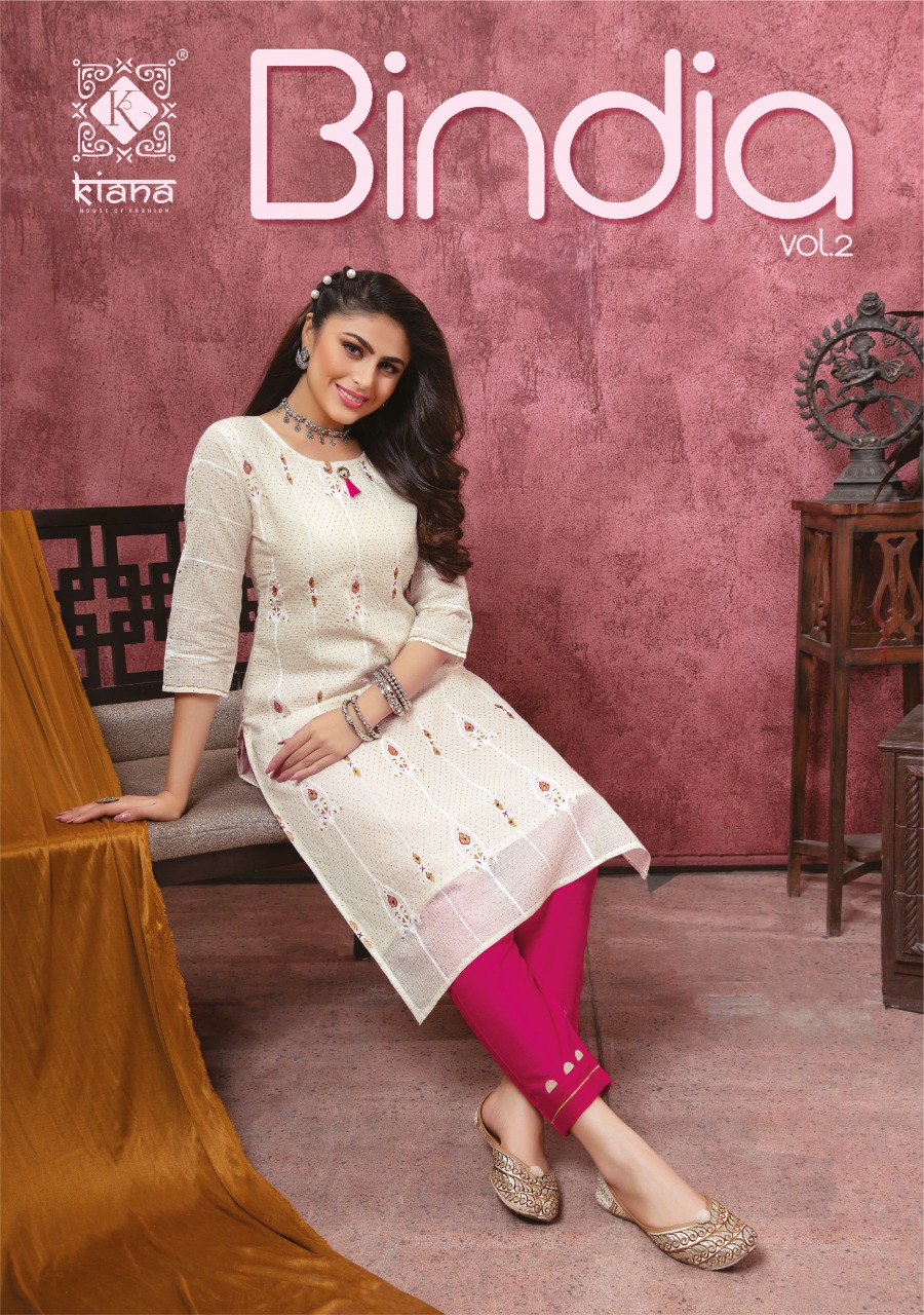 Kiana House Of Fashion Bindia Vol 2 Designer Pure Cotton Rayon With Thread Work Stylish Kurtis With Pants Wholesale