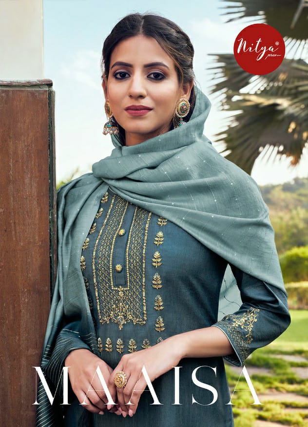 Lt Nitya Maaisa Designer Chinon Silk With Embroidery Work And Handwork Stitch Suits Wholesale