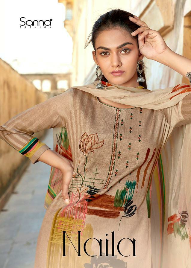 Sanna Naila Designer Jam Silk With Digital Print With Embroidery Work Suits Wholesale