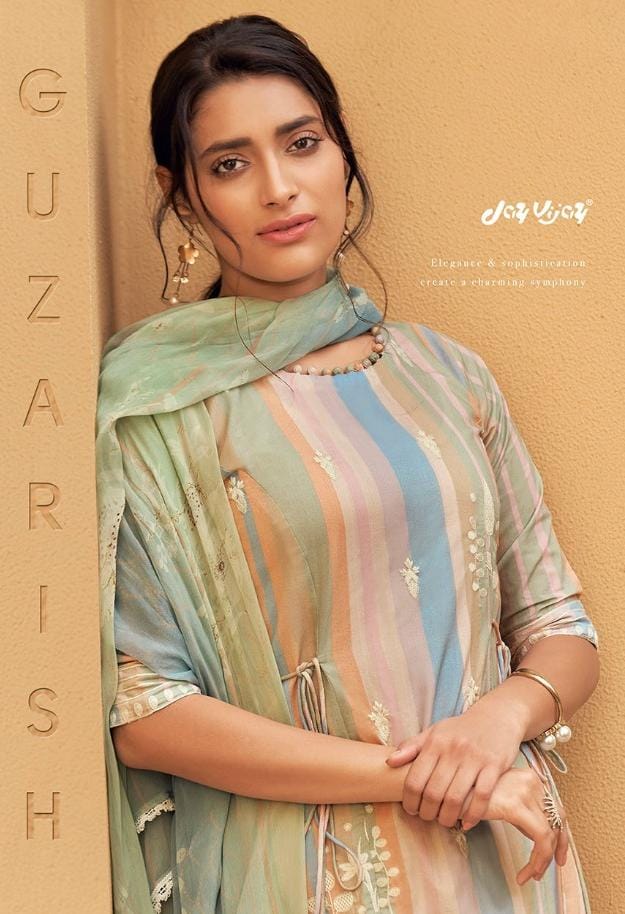 Jay Vijay Guzarish Designer Cotton Digital Printed With Placement Embroidery Work Suits Wholesale